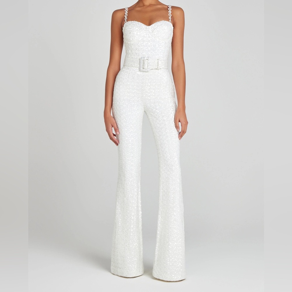 NADINE MERABI White Sequin Jumpsuit